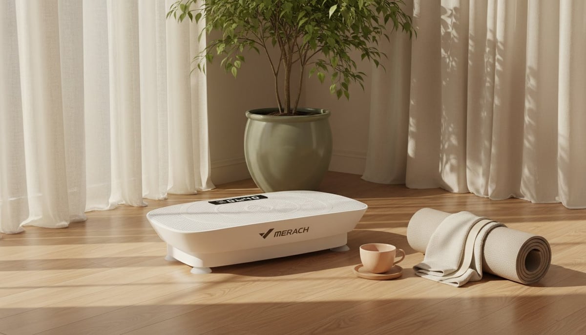 Vibration plate morning wellness UK - home fitness equipment for women easy daily movement and circulation support
