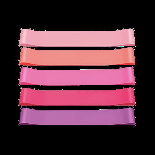 Five stacked ribbons in gradient shades from light pink to purple against a black background