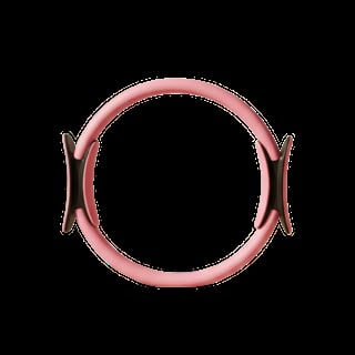 Glossy rose gold circular ring with decorative side handles on black background